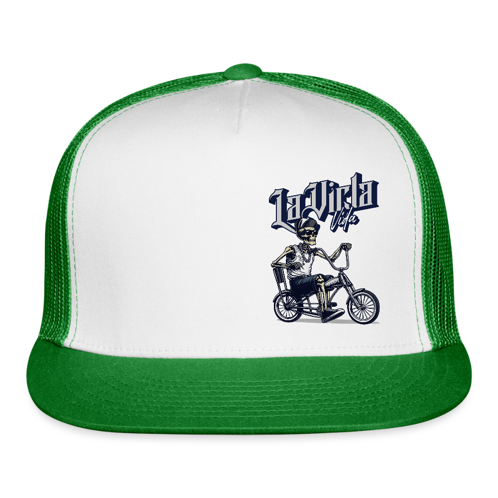La Vicla Vida Bike Trucker Hat - white/kelly green