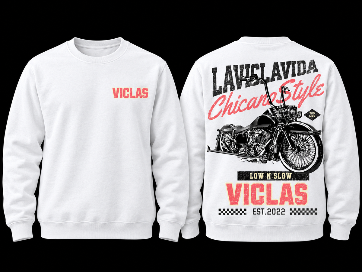 Chicano Style Crewneck White Front and Back
