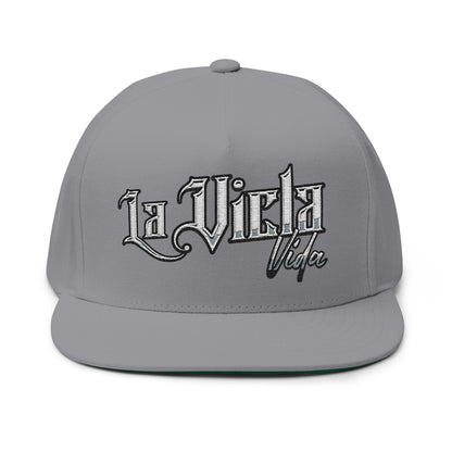 Flat Bill Cap — Vintage Script 'La Vicla Vida' Embroidered Snapback