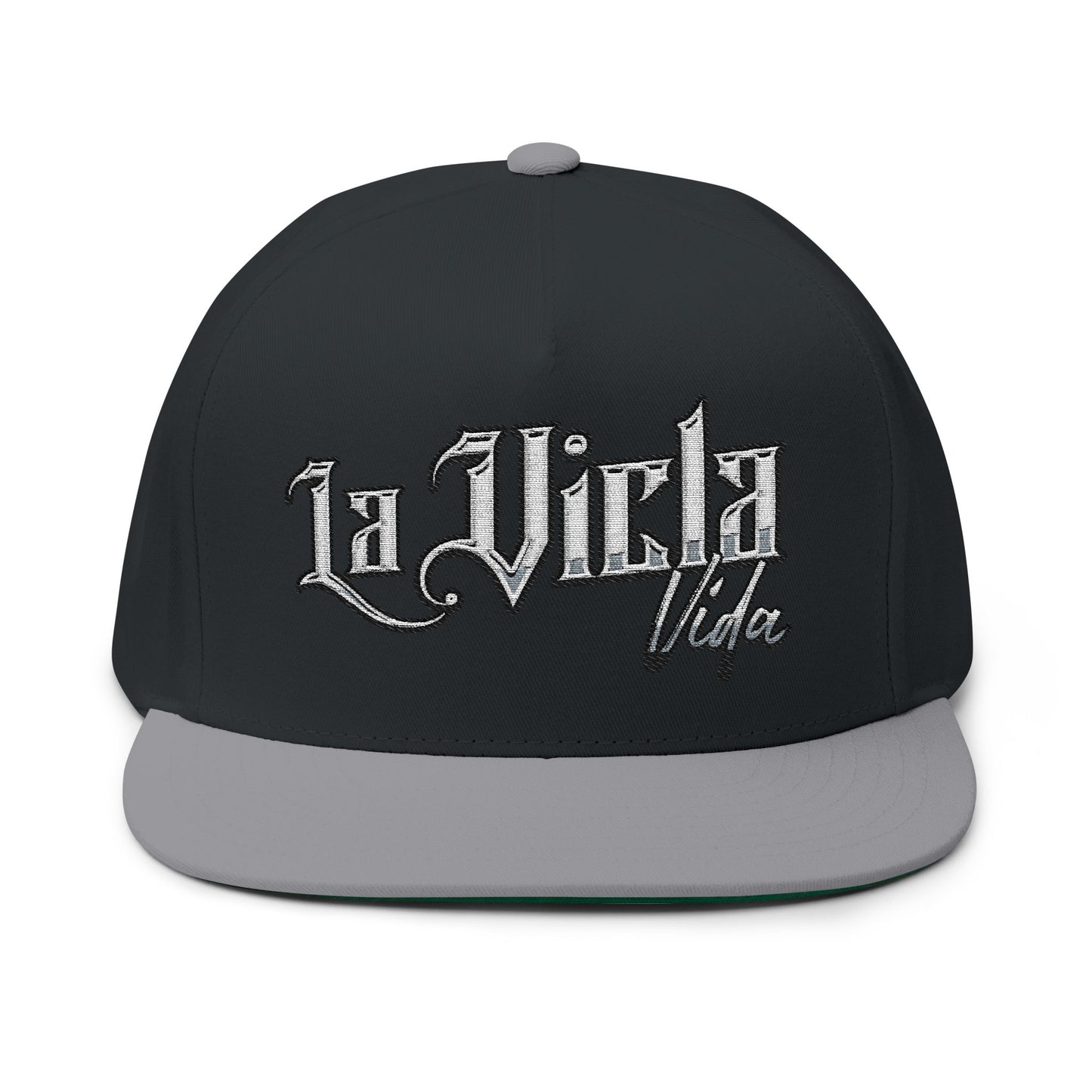Flat Bill Cap — Vintage Script 'La Vicla Vida' Embroidered Snapback