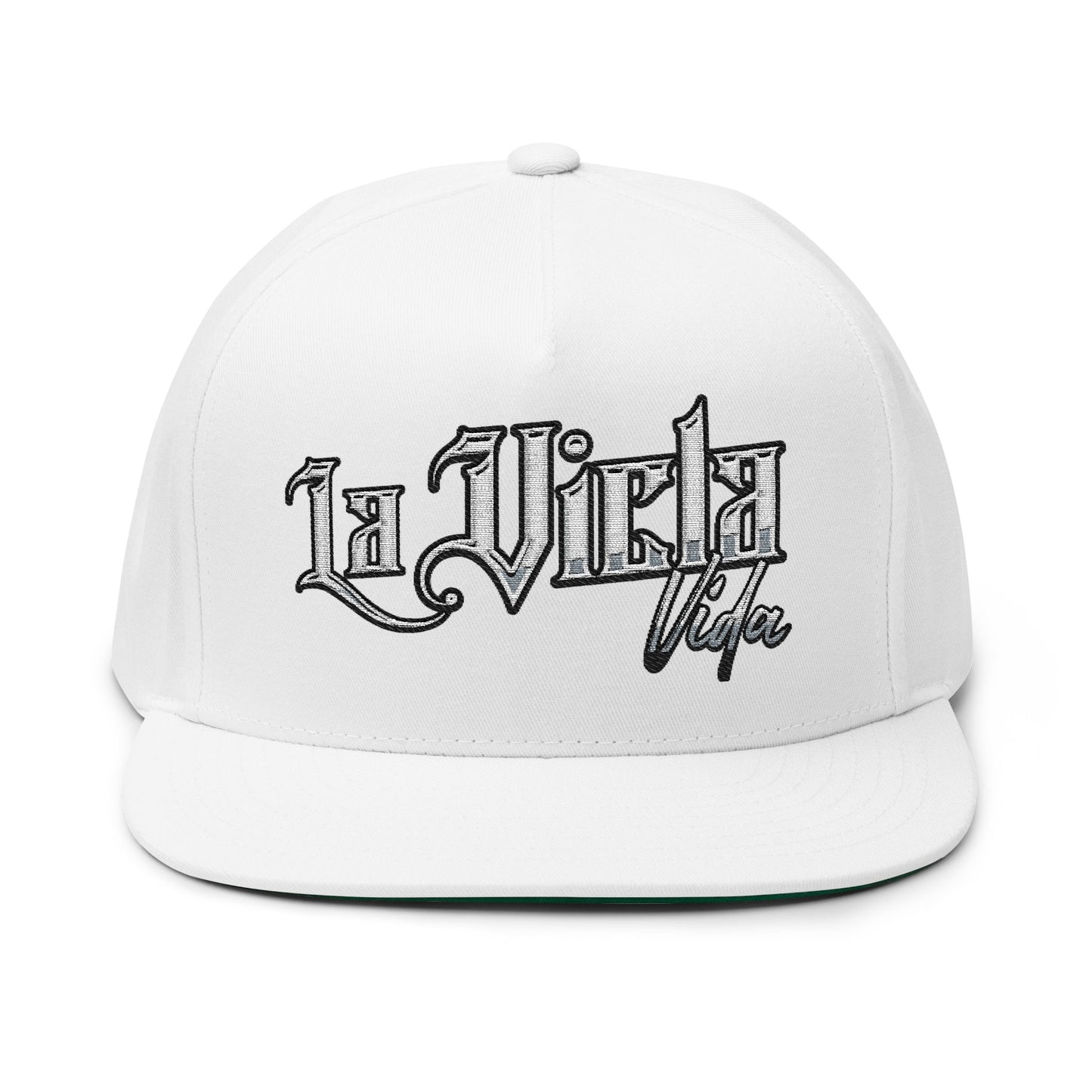 Flat Bill Cap — Vintage Script 'La Vicla Vida' Embroidered Snapback
