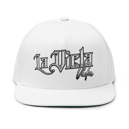 Flat Bill Cap — Vintage Script 'La Vicla Vida' Embroidered Snapback