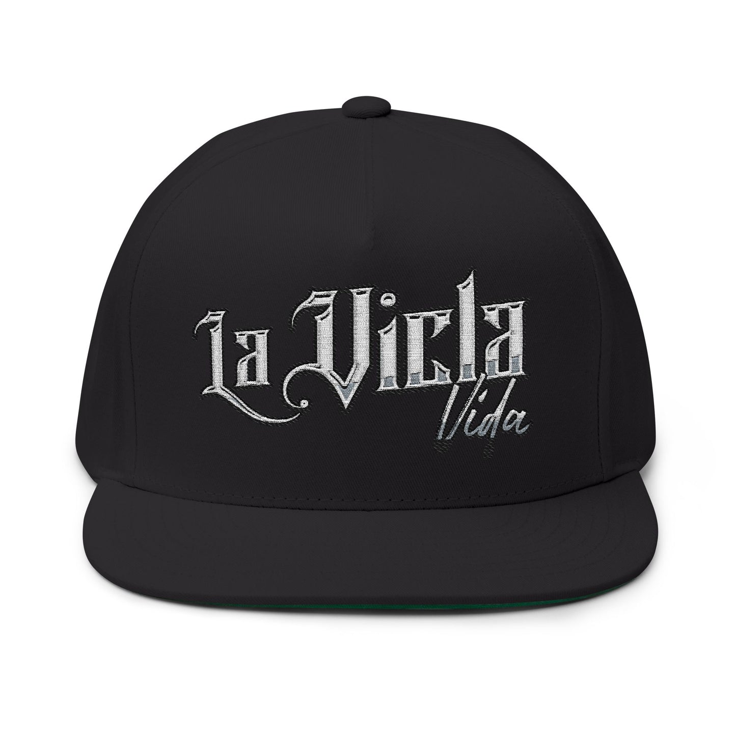 Flat Bill Cap — Vintage Script 'La Vicla Vida' Embroidered Snapback