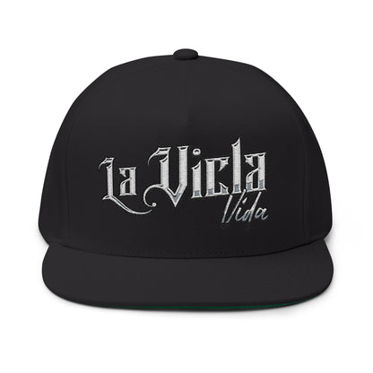 Flat Bill Cap — Vintage Script 'La Vicla Vida' Embroidered Snapback