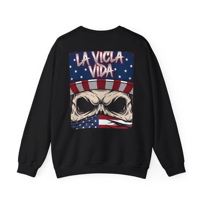 La Vida American Flag Skull Crewneck Sweatshirt