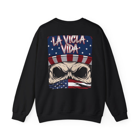 La Vida American Flag Skull Crewneck Sweatshirt