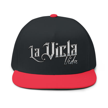 Flat Bill Cap — Vintage Script 'La Vicla Vida' Embroidered Snapback