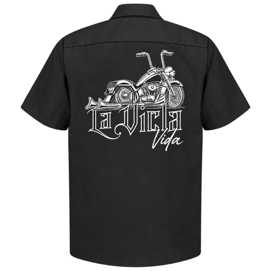 B/W Vicla Vida work shirt back with artwork