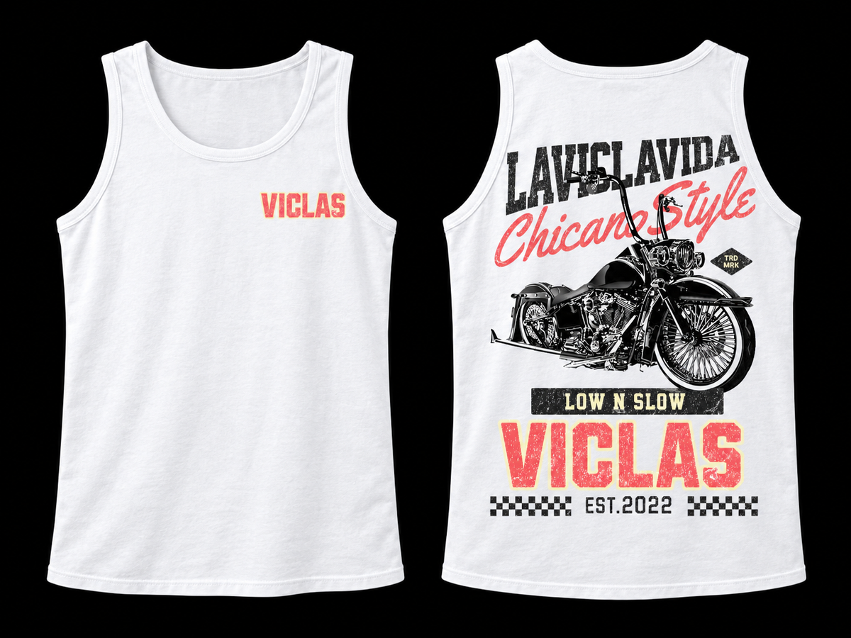 Chicano Style Tank Top White Front and Back