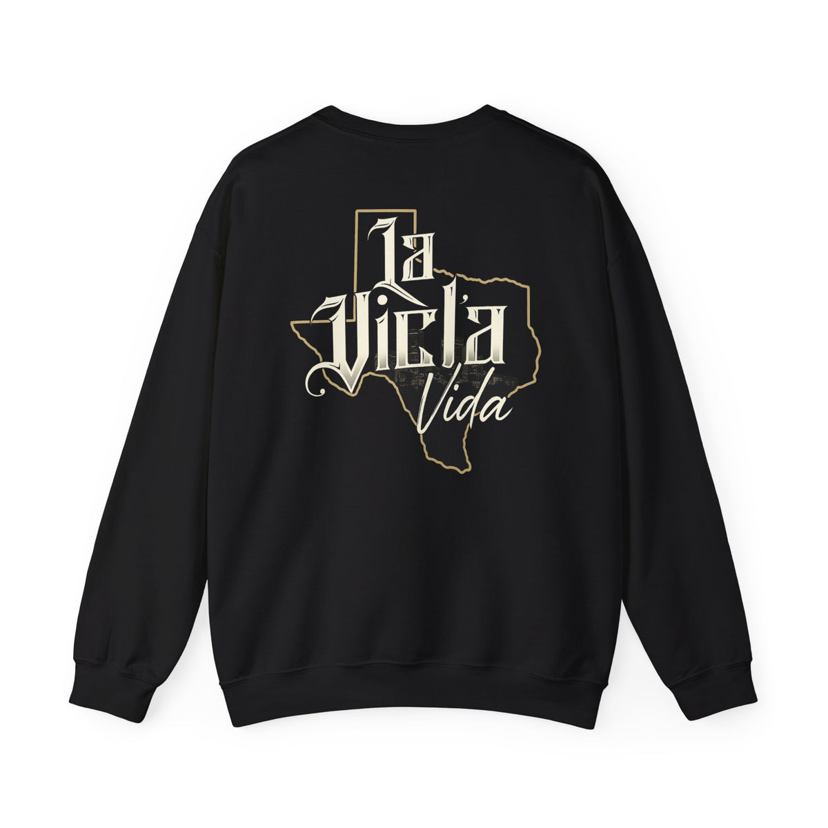 Back view of black Texas Vicla Vida crewneck sweatshirt