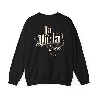 Back view of black Texas Vicla Vida crewneck sweatshirt