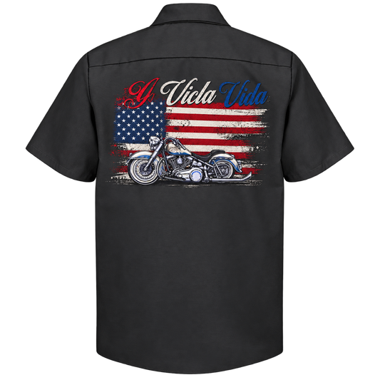 U.S.A Vicla artwork on black work shirt back